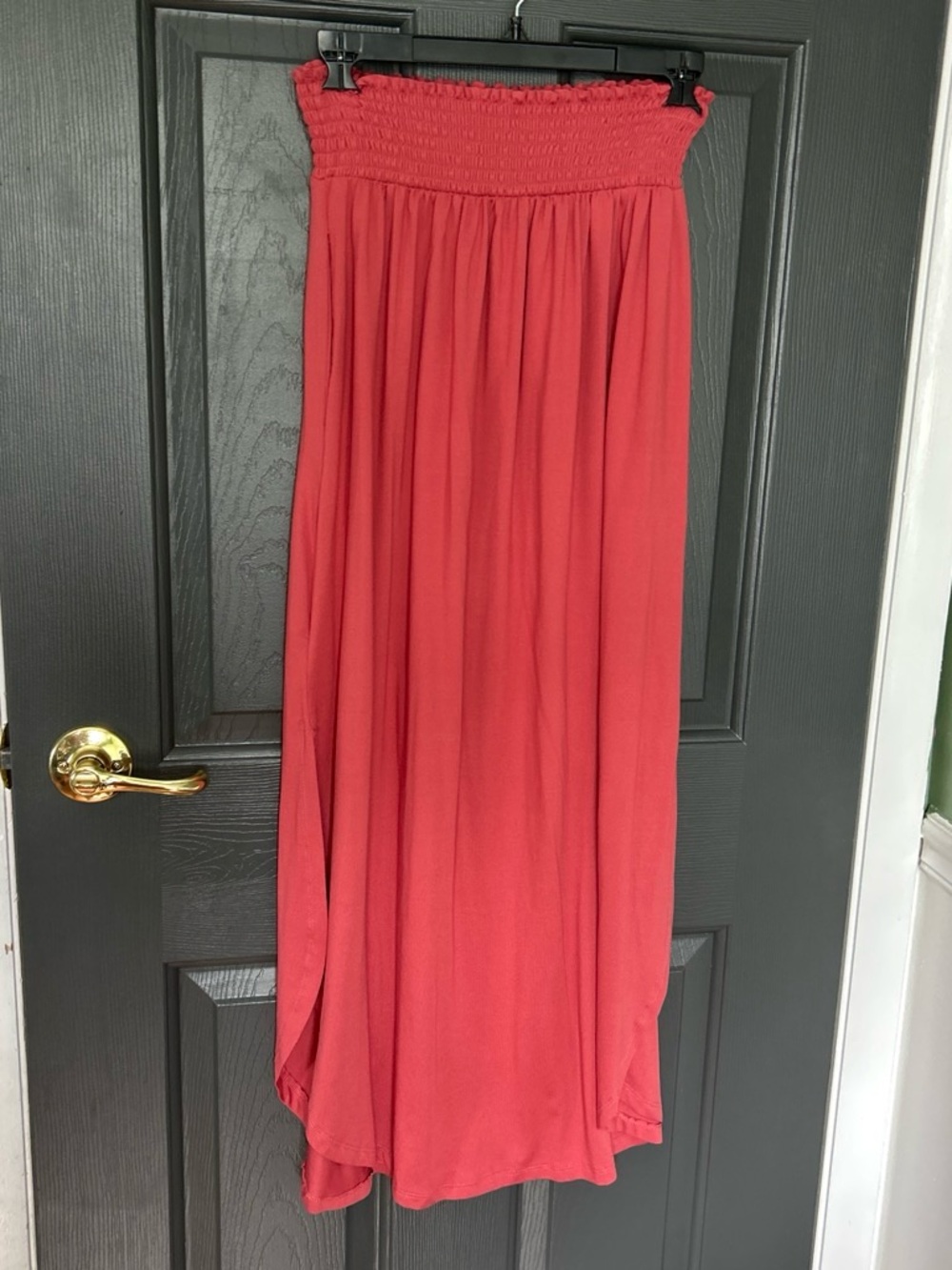 Zenana Outfitters Coral-Red Smocked Waist Maxi Skirt